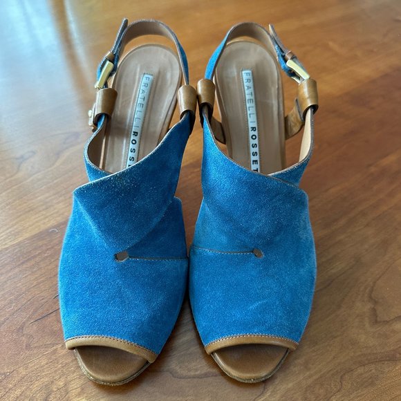 Fratelli Rossetti Shoes - FRATELLI ROSSETTI made in Italy | Blue Suede Sling-Back Sandals, Size 39